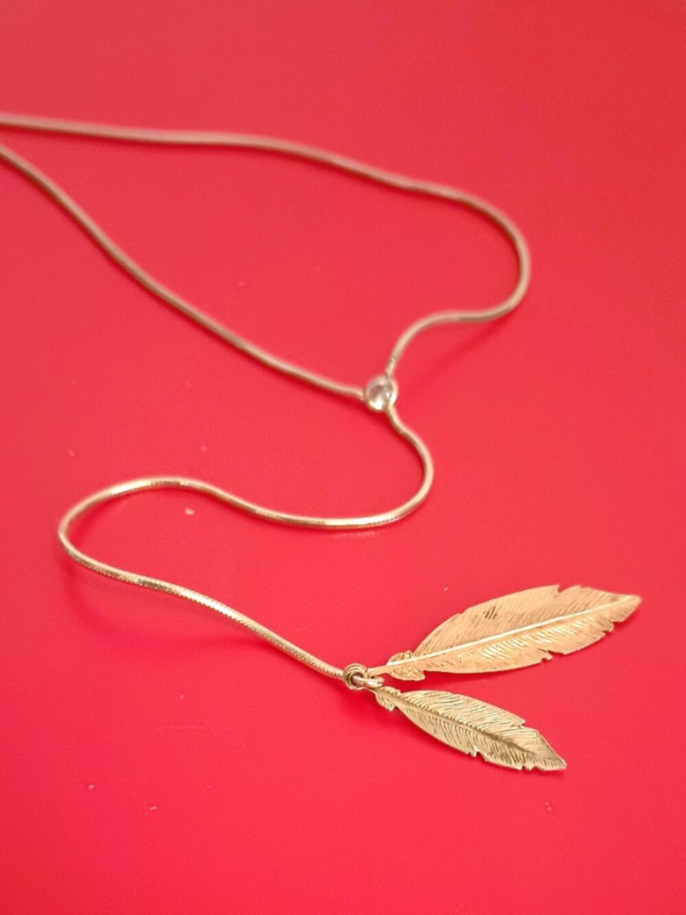 Dyadema Italy 925 Lariat Necklace 18" Sterling Silver 2 Tone Leaves Tiny Crystal